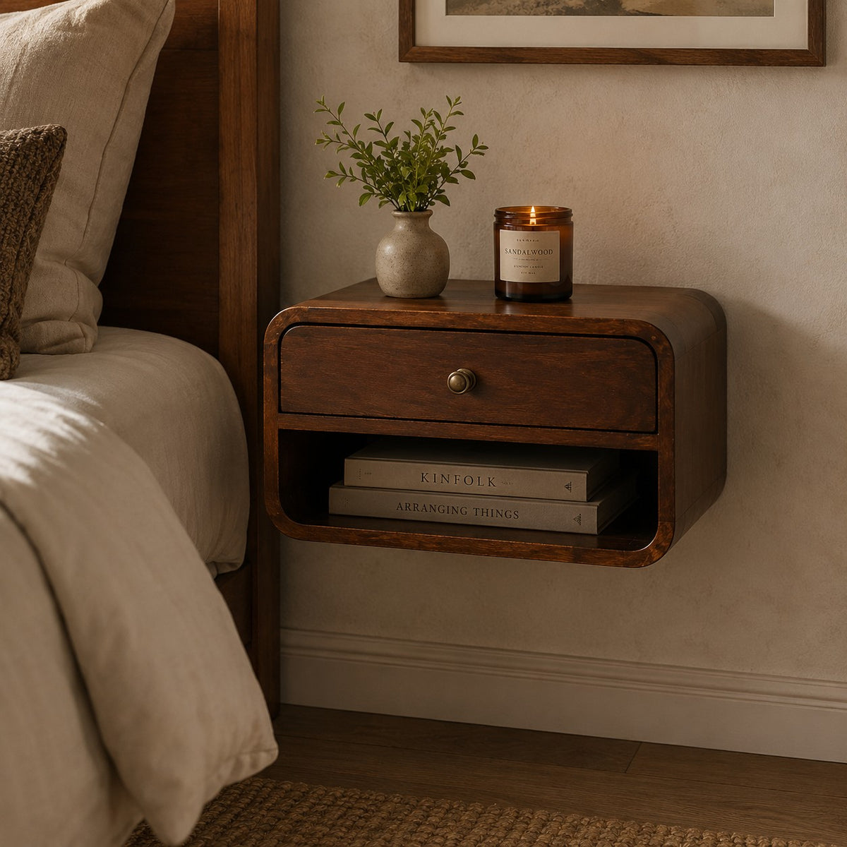 Big Sur Curved Walnut 1 Drawer Nightstand