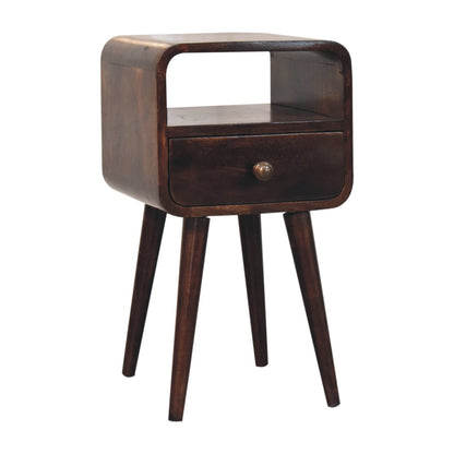 Small Walnut Curved 1 Drawer Open Nightstand