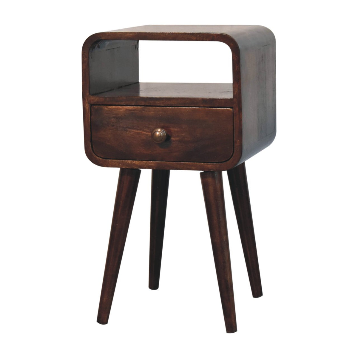 Small Walnut Curved 1 Drawer Open Nightstand