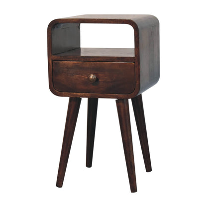 Small Walnut Curved 1 Drawer Open Nightstand