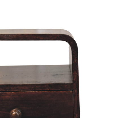 Small Walnut Curved 1 Drawer Open Nightstand