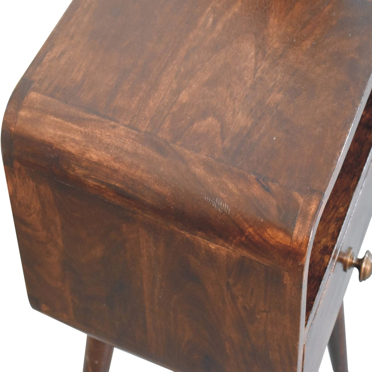 Small Walnut Curved 1 Drawer Open Nightstand