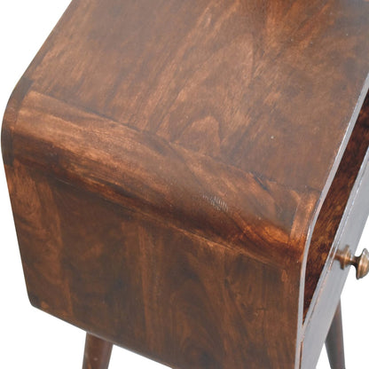 Small Walnut Curved 1 Drawer Open Nightstand