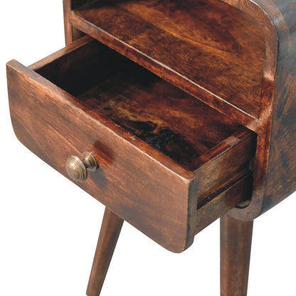 Small Walnut Curved 1 Drawer Open Nightstand