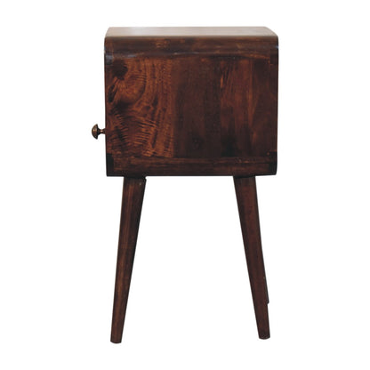 Small Walnut Curved 1 Drawer Open Nightstand