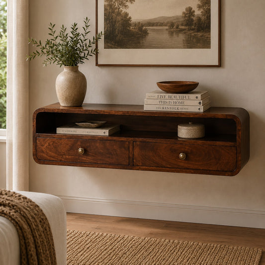 Walnut Open Floating 2 Console Table