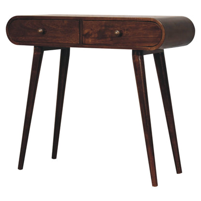 Montecito Walnut Curved 2 Drawer Console Table