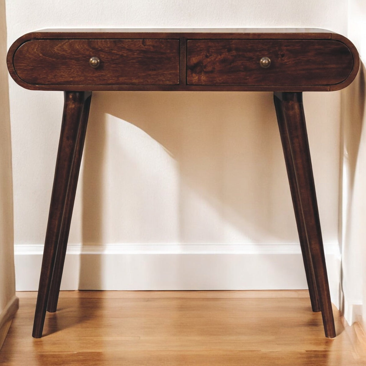 Montecito Walnut Curved 2 Drawer Console Table