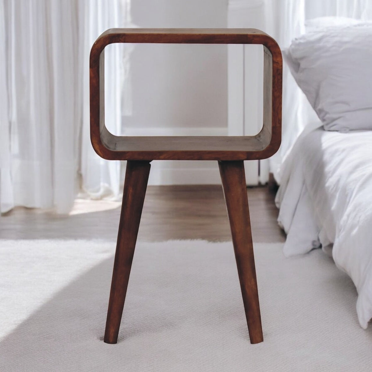 Small Honey Caramel Curved Open Nightstand