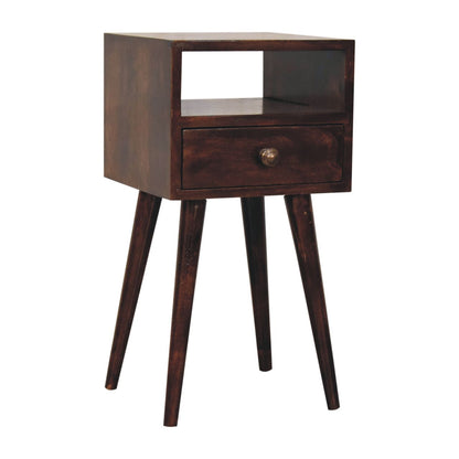 Small Walnut 1 Drawer Open Shelf Nightstand