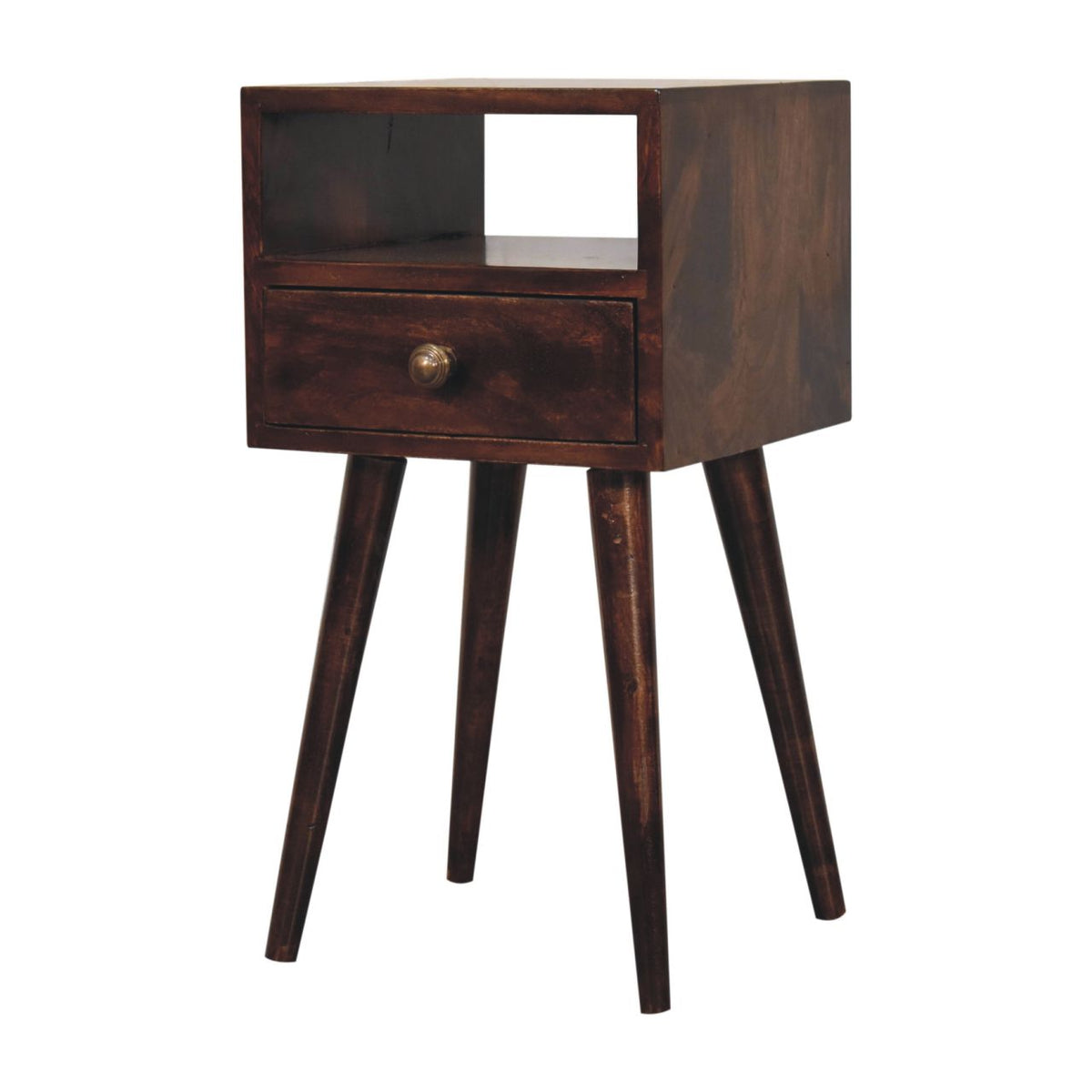 Small Walnut 1 Drawer Open Shelf Nightstand