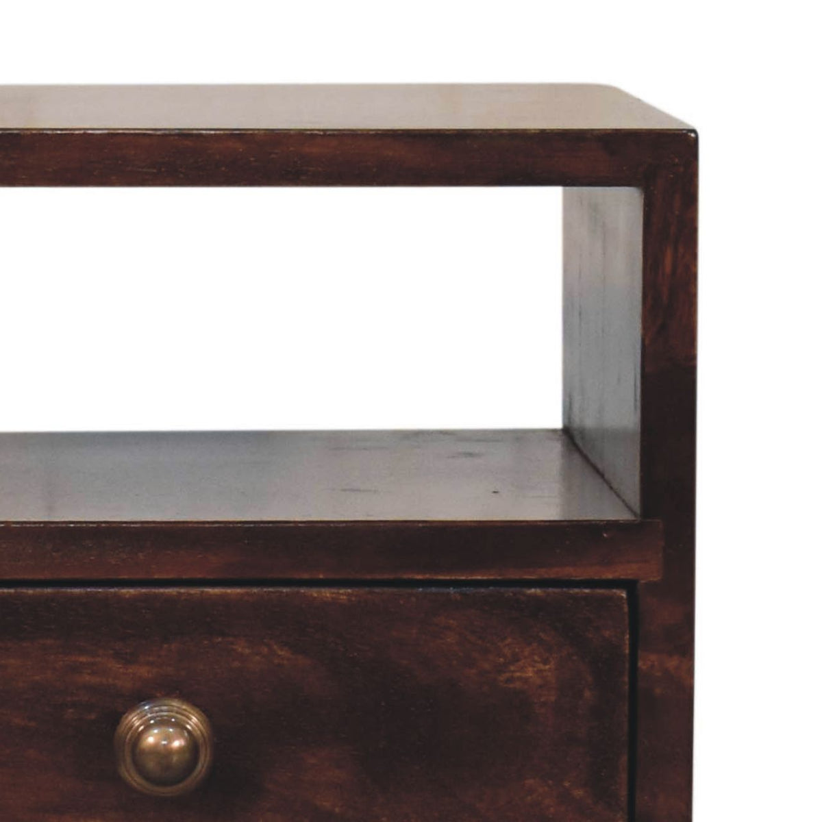 Small Walnut 1 Drawer Open Shelf Nightstand