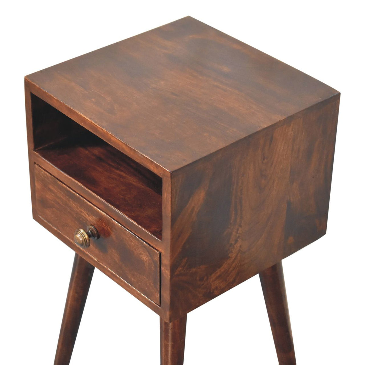 Small Walnut 1 Drawer Open Shelf Nightstand