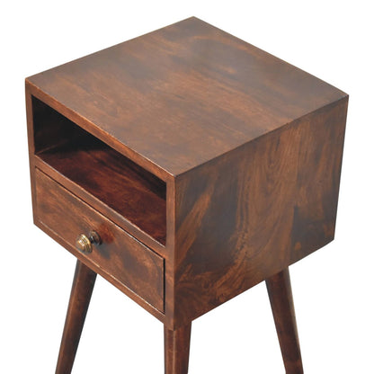 Small Walnut 1 Drawer Open Shelf Nightstand