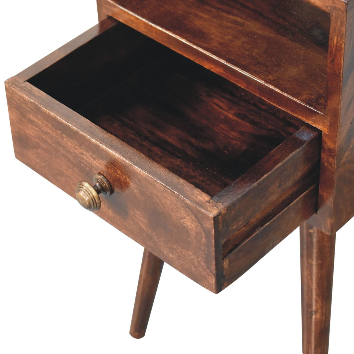 Small Walnut 1 Drawer Open Shelf Nightstand