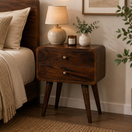 Big Sur Curved Walnut 2 Drawer Nightstand