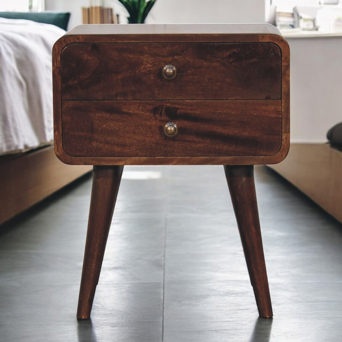 Big Sur Curved Walnut 2 Drawer Nightstand