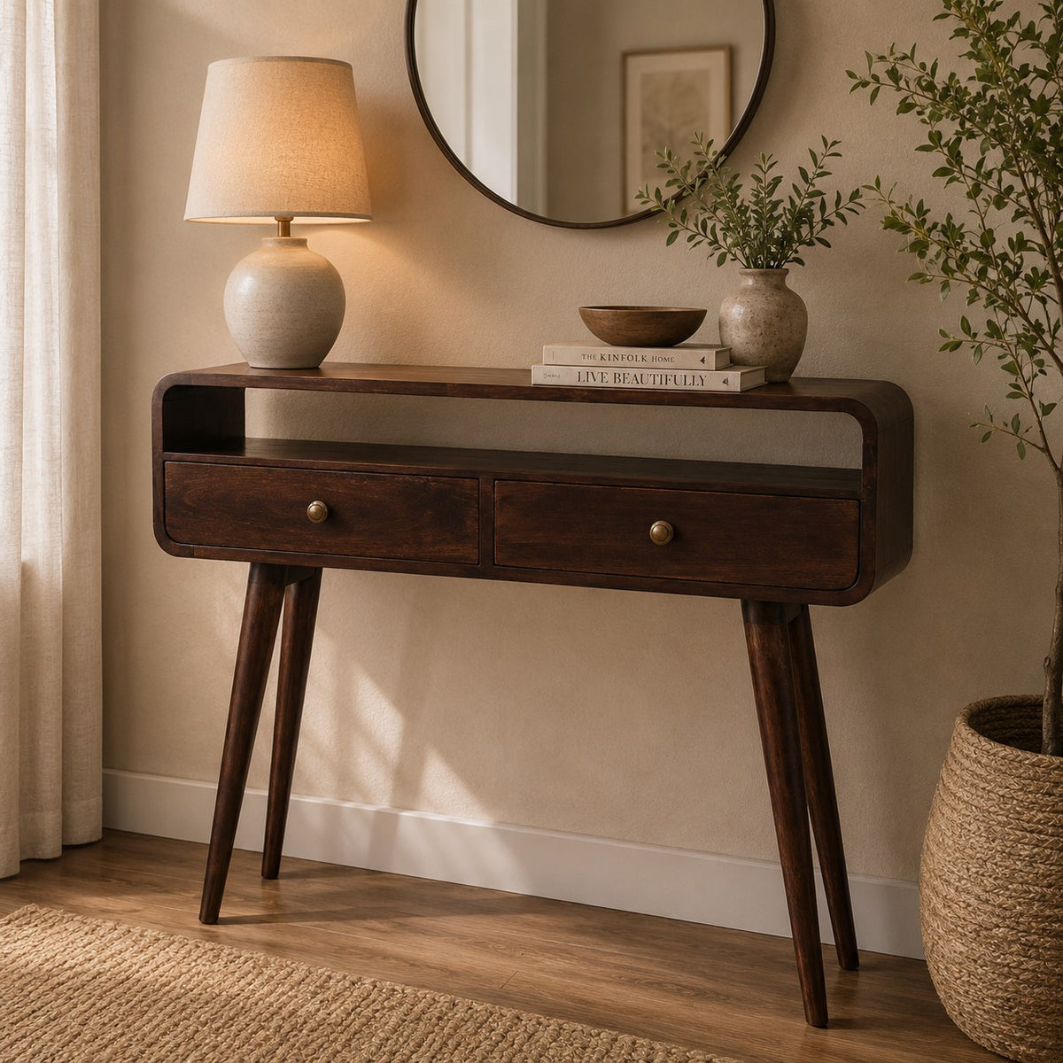 Nashville Curved Walnut 2-Drawer Console