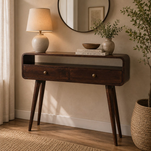 Nashville Curved Walnut 2-Drawer Console