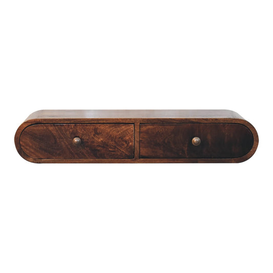 Walnut Curved 2 Drawer Floating Console Table