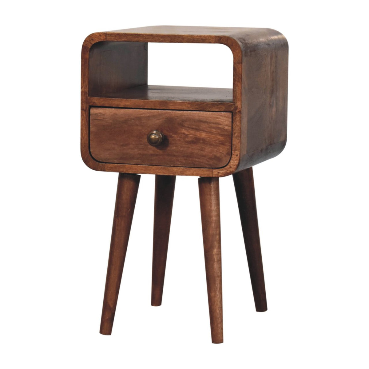 Small Honey Caramel Curved Bedside Table