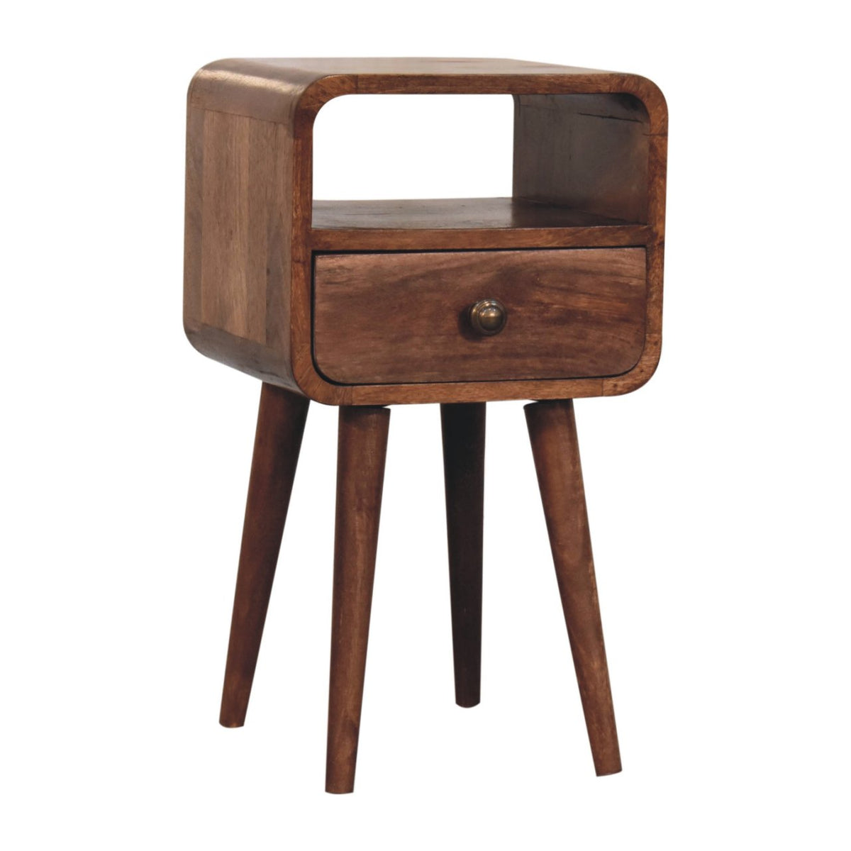Small Honey Caramel Curved Bedside Table