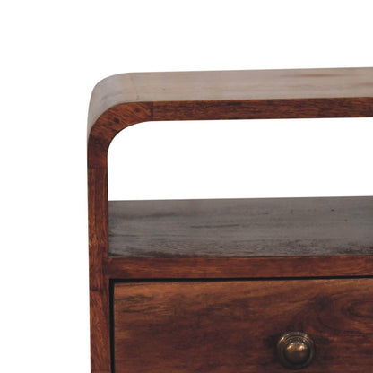 Small Honey Caramel Curved Bedside Table