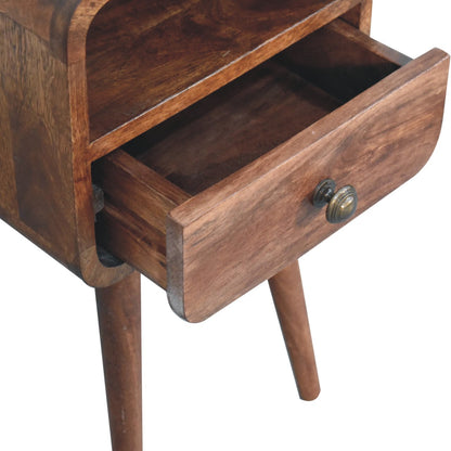 Small Honey Caramel Curved Bedside Table