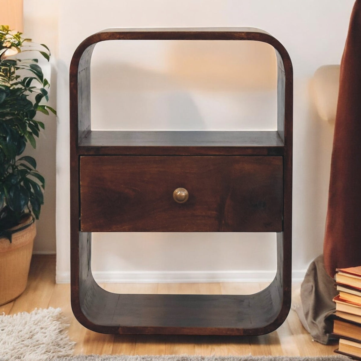 Oslo Walnut Curved 1-Drawer Nightstand