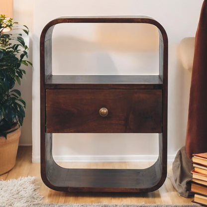 Oslo Walnut Curved 1-Drawer Nightstand
