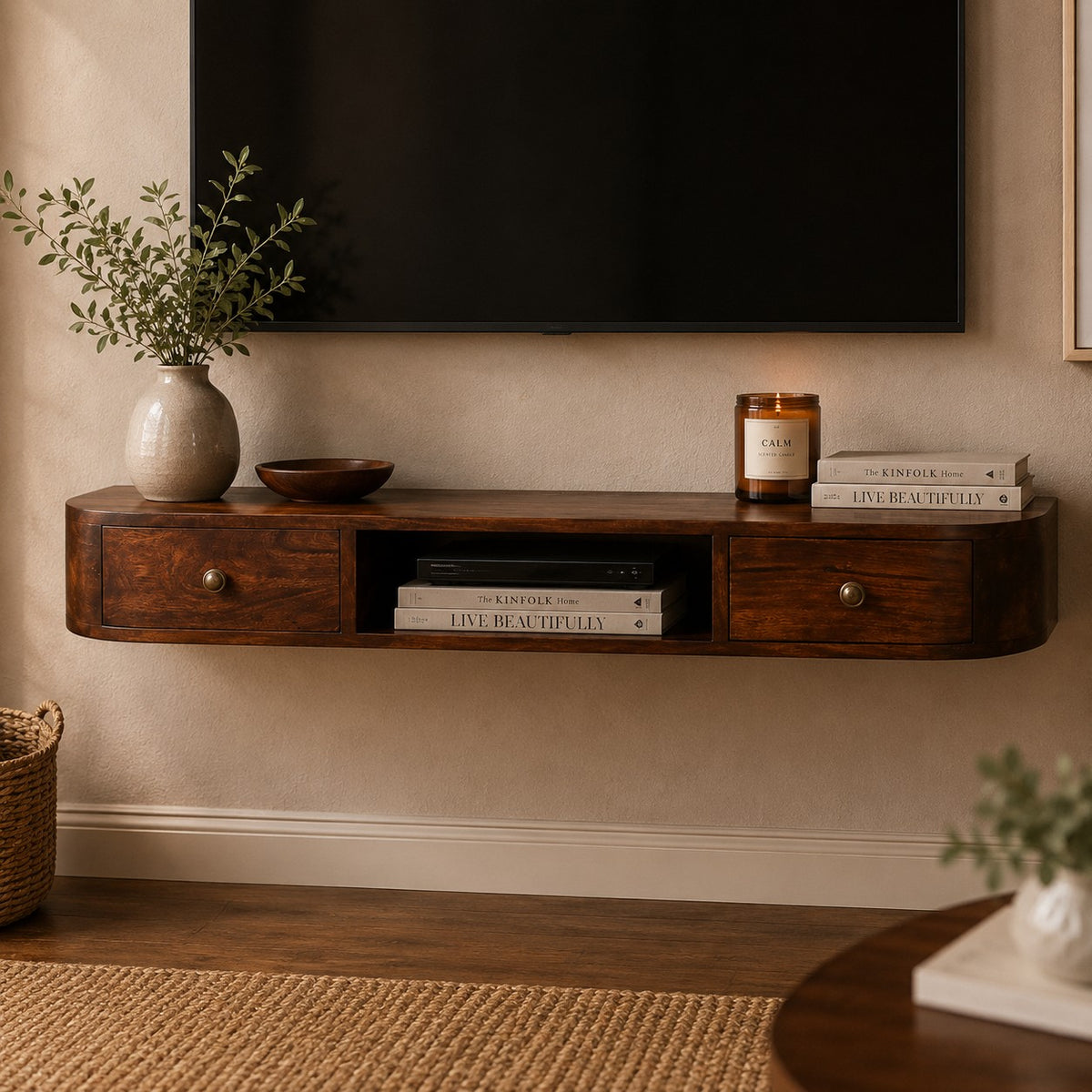 Arcadia Chestnut Curved Floating Console