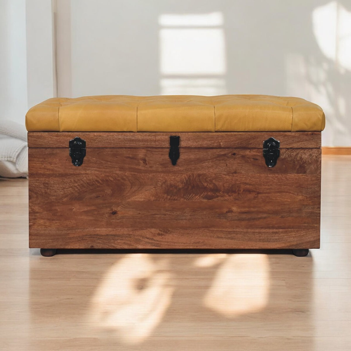 Sutton Buffalo Leather Honey Caramel Storage Trunk