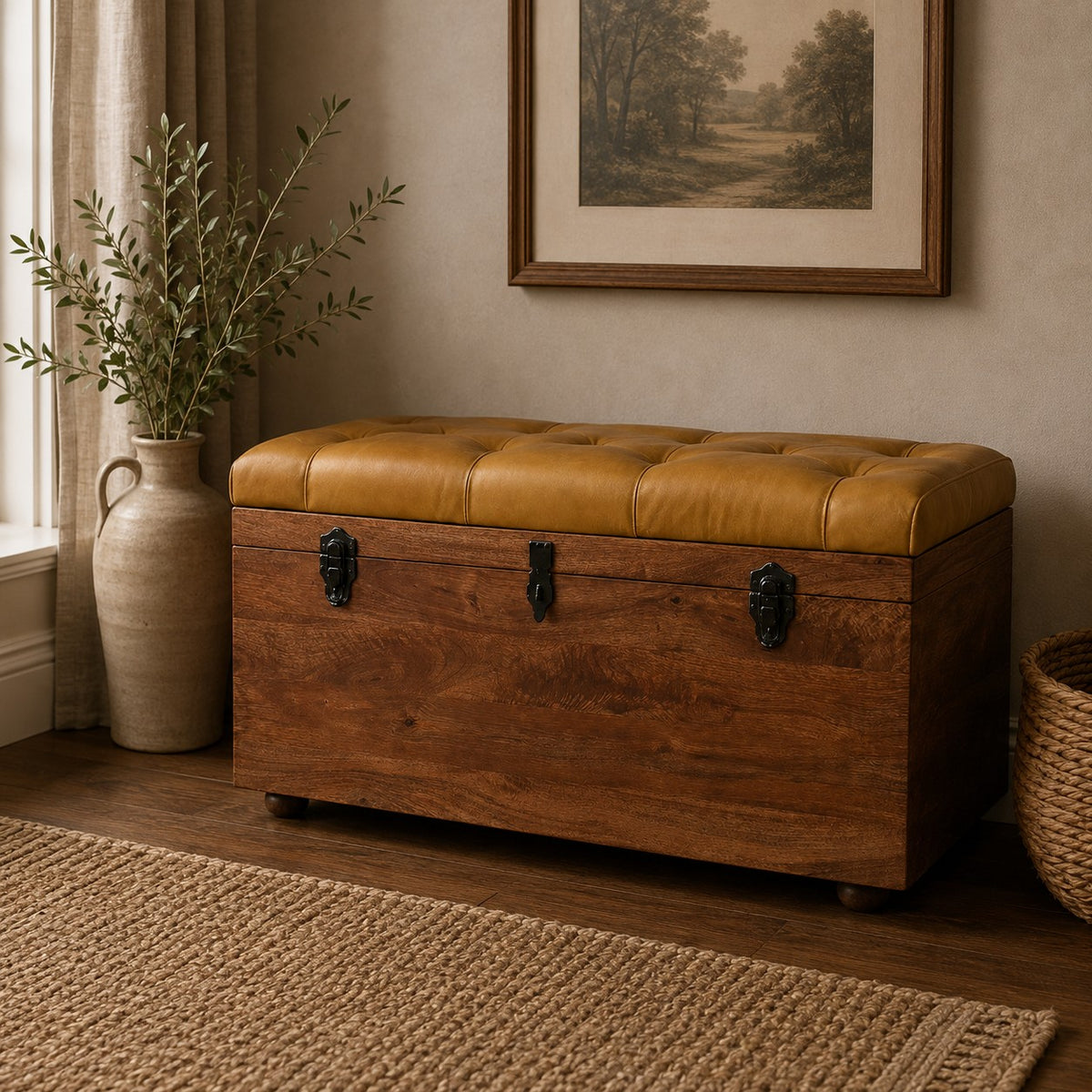 Sutton Buffalo Leather Honey Caramel Storage Trunk