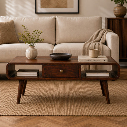Nashville Curved Walnut 2-Drawer Coffee Table