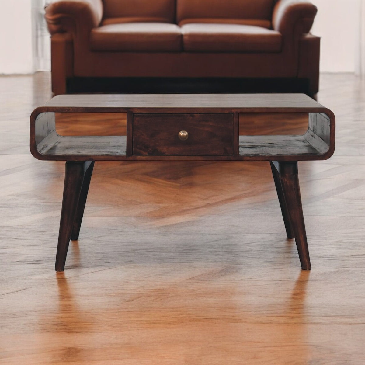 Nashville Curved Walnut 2-Drawer Coffee Table