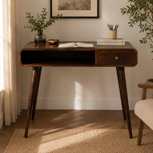 Nashville Curved Walnut 1-Drawer Study Desk