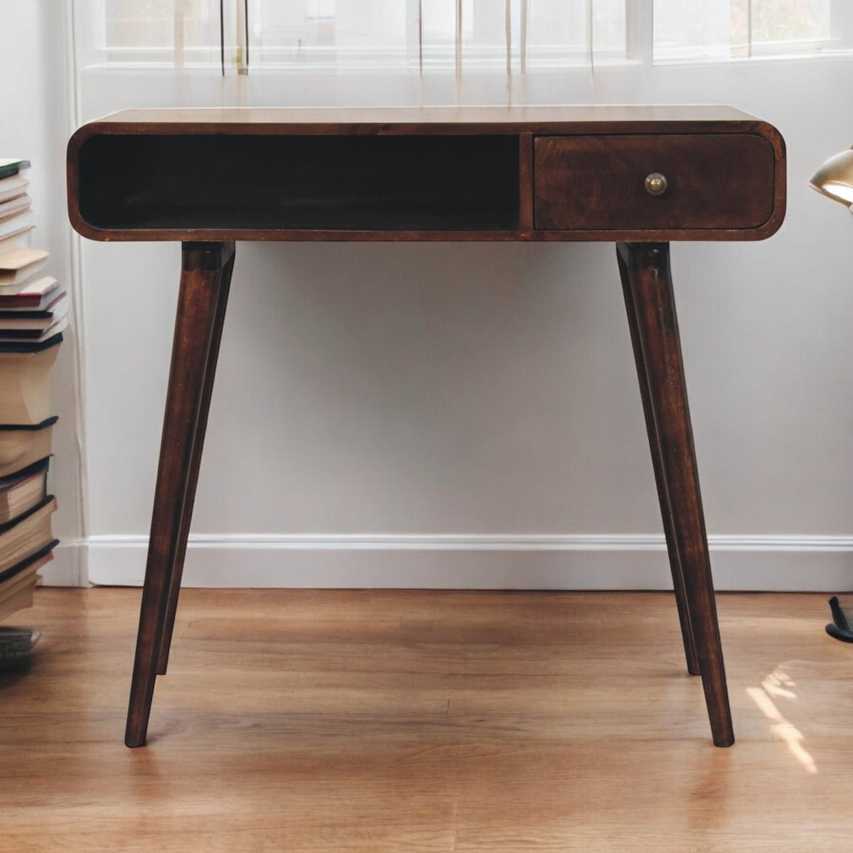 Nashville Curved Walnut 1-Drawer Study Desk