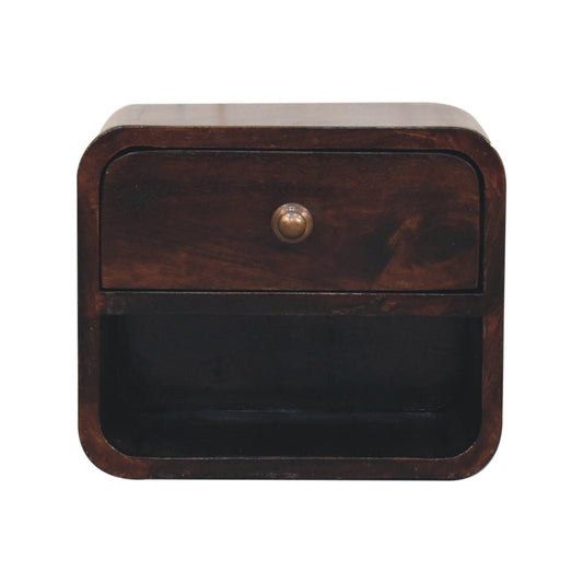 Small Walnut Wood Curved Floating Nightstand