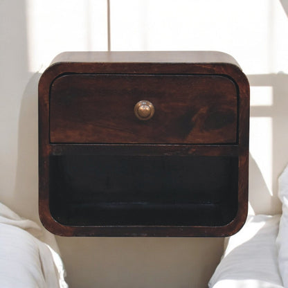 Small Walnut Wood Curved Floating Nightstand