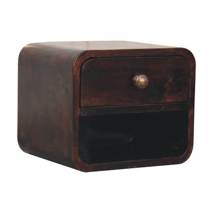 Small Walnut Wood Curved Floating Nightstand