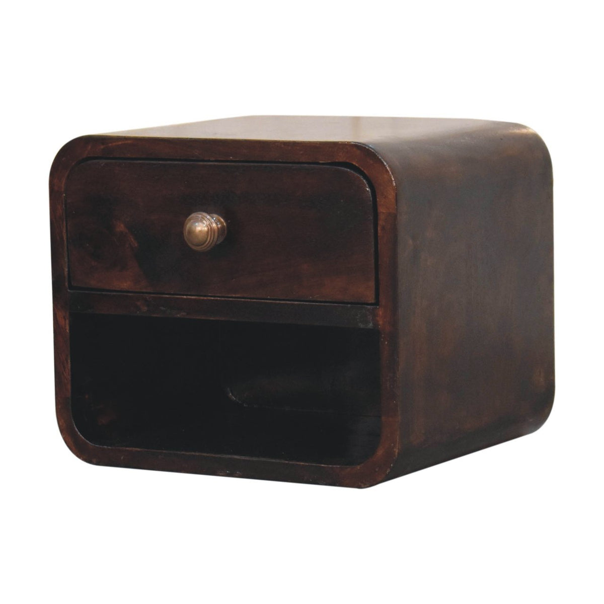 Small Walnut Wood Curved Floating Nightstand
