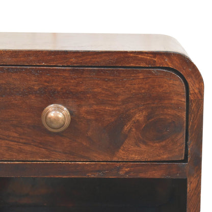 Small Walnut Wood Curved Floating Nightstand