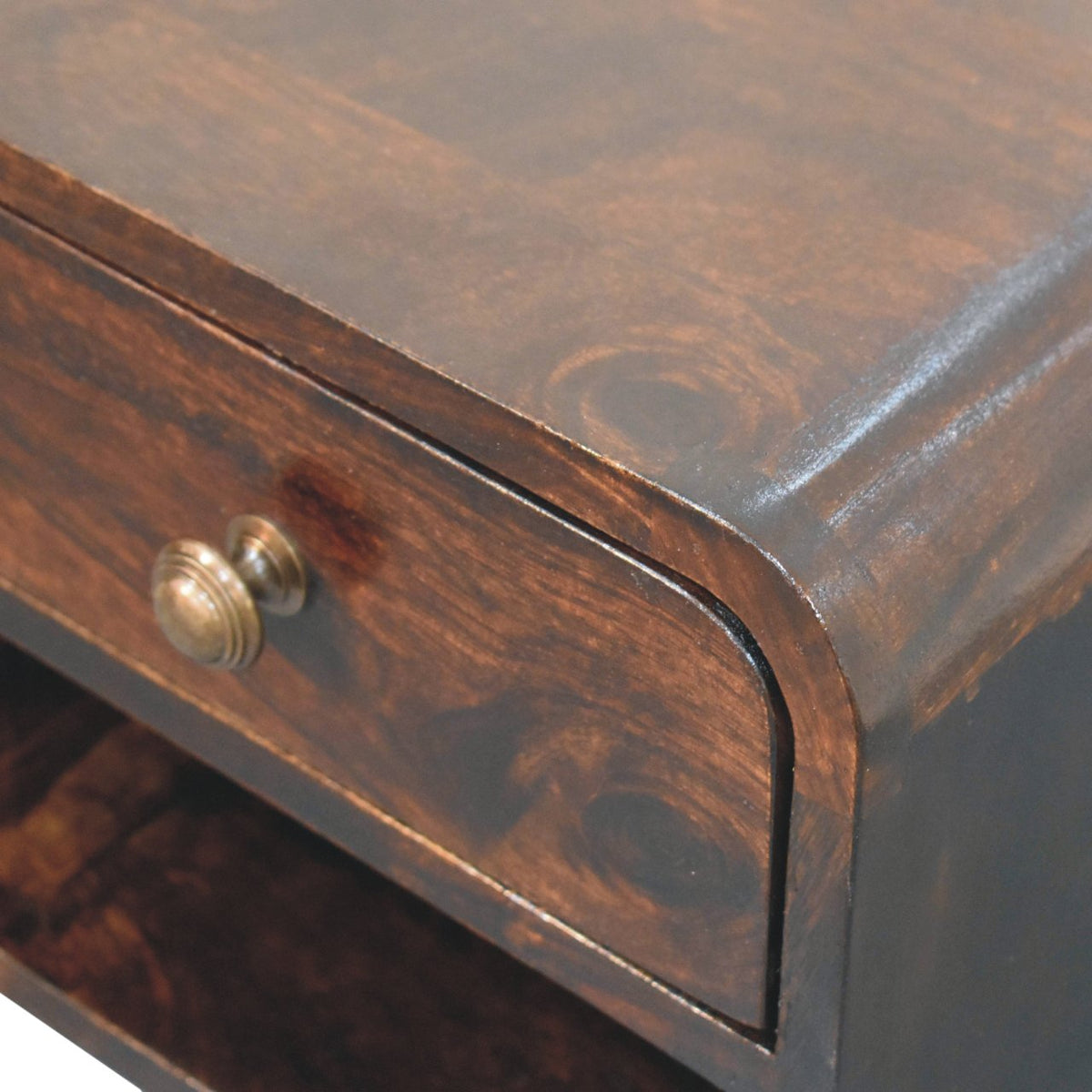 Small Walnut Wood Curved Floating Nightstand
