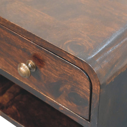 Small Walnut Wood Curved Floating Nightstand
