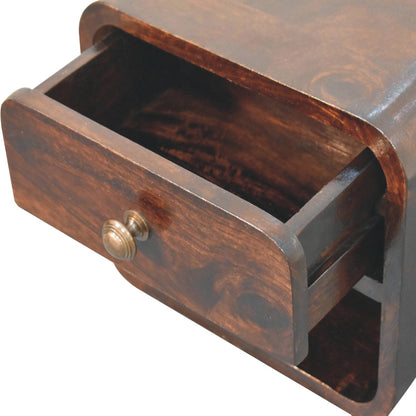 Small Walnut Wood Curved Floating Nightstand