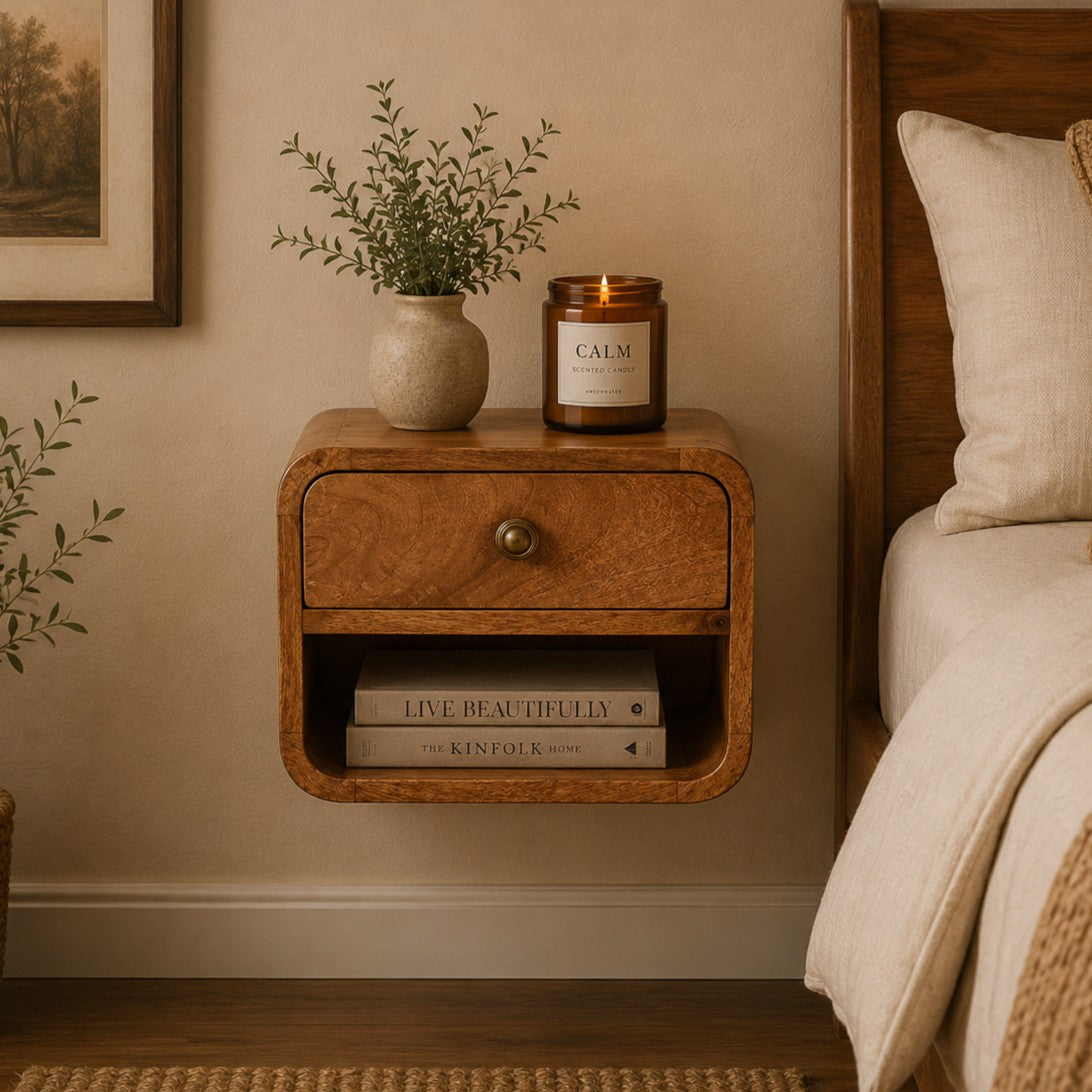 Small Honey Caramel Floating Wall Nightstand