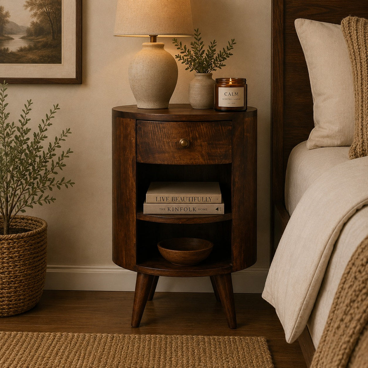 Camden Walnut Bedside Table with Shelves
