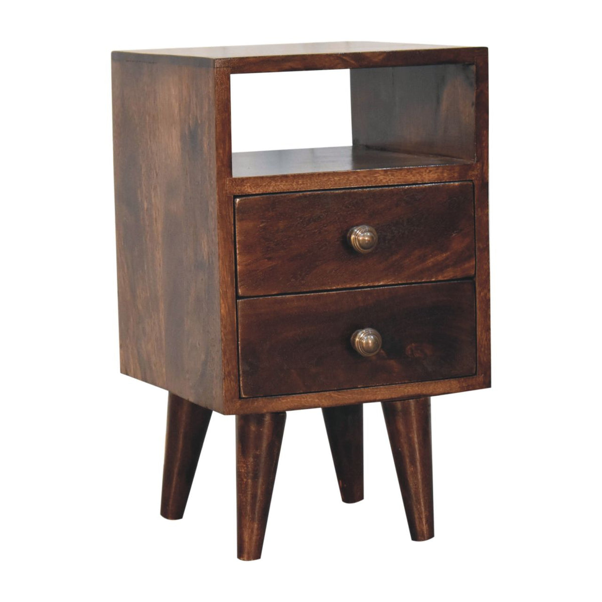 Small Walnut Wood Mid Century 2 Drawer Nightstand