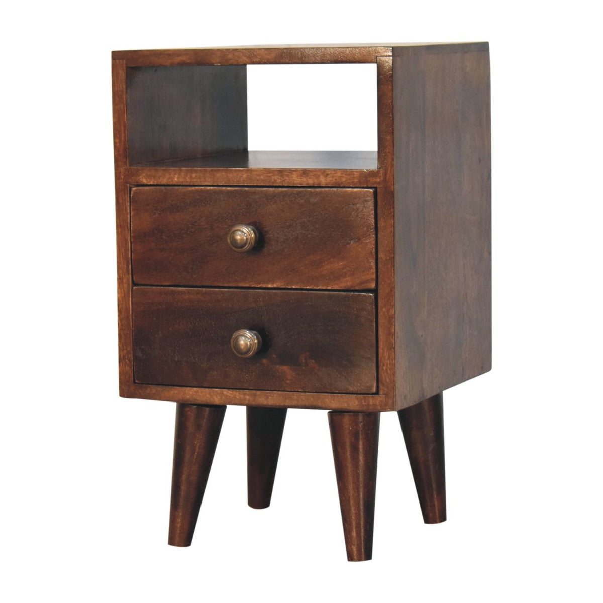 Small Walnut Wood Mid Century 2 Drawer Nightstand