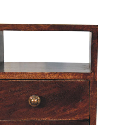 Small Walnut Wood Mid Century 2 Drawer Nightstand